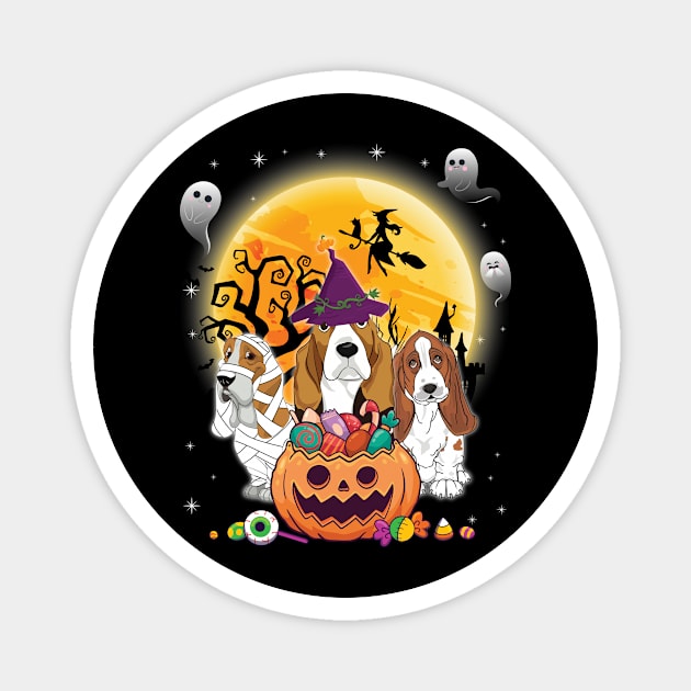 Basset Hound Dog Mummy Witch Moon Ghosts Happy Halloween Thanksgiving Merry Christmas Day Magnet by joandraelliot